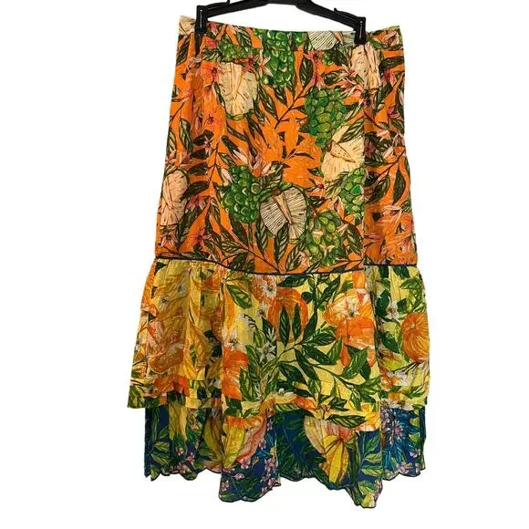 FARM RIO Caipirinha Tiered Cotton Midi Skirt Size Medium NWOT - Picture 2 of 6